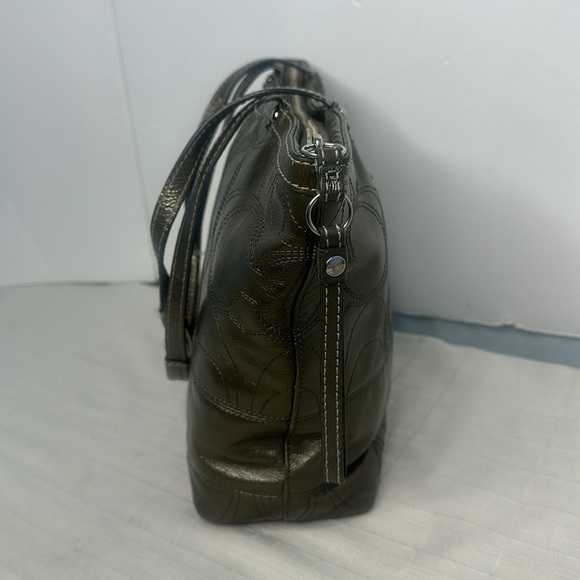 Coach Signature Green Patent Leather Logo Top Handle Zipper Tote Shoulder Bag - Picture 4 of 9